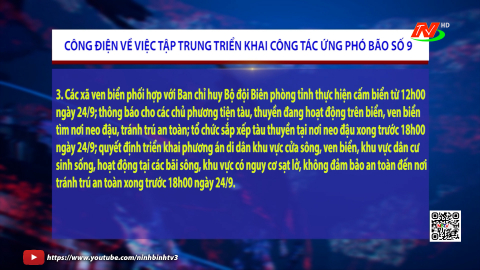 C&ocirc;ng điện số 11/CĐ-UBND của Chủ tịch UBND tỉnh Ninh B&igrave;nh về việc tập trung ứng ph&oacute; với b&atilde;o số 9 