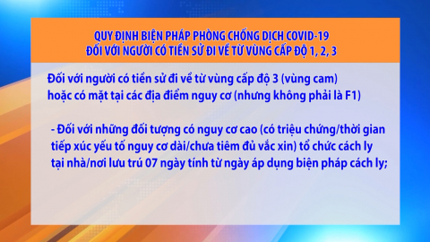 Quy định biện ph&aacute;p ph&ograve;ng chống dịch Covid-19 đối với người c&oacute; tiền sử đi về từ v&ugrave;ng cấp độ 1, 2,3