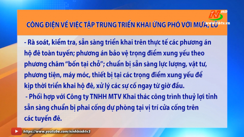C&ocirc;ng điện số 24 của Chủ tịch UBND tỉnh Ninh B&igrave;nh về việc tập trung triển khai ứng ph&oacute; với mưa lũ