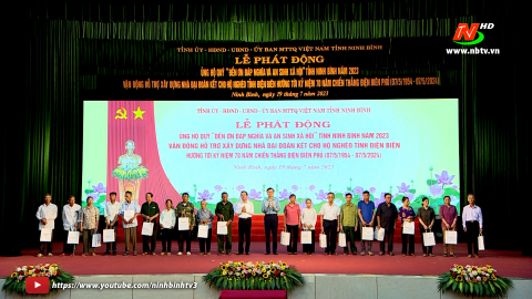Lễ ph&aacute;t động ủng hộ Quỹ "Đền ơn đ&aacute;p nghĩa v&agrave; an sinh x&atilde; hội" tỉnh Ninh B&igrave;nh năm 2023; Vận động hỗ trợ x&acirc;y dựng nh&agrave; đại đo&agrave;n kết cho hộ ngh&egrave;o tỉnh Điện Bi&ecirc;n hướng tới kỷ niệm 70 năm Chiến thắng Điện Bi&ecirc;n Phủ