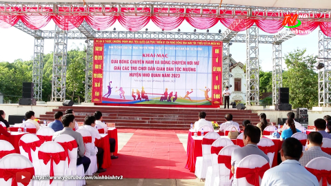 Khai mạc Giải B&oacute;ng chuyền nam, B&oacute;ng chuyền hơi nữ v&agrave; c&aacute;c tr&ograve; chơi d&acirc;n gian d&acirc;n tộc Mường năm 2023