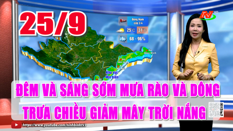 Dự b&aacute;o thời tiết 25/9: Đ&ecirc;m v&agrave; s&aacute;ng sớm c&oacute; mưa r&agrave;o v&agrave; d&ocirc;ng rải r&aacute;c, trưa chiều giảm m&acirc;y trời nắng.