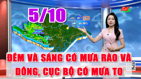 Dự b&aacute;o thời tiết 5/10: Trời nhiều m&acirc;y, đ&ecirc;m v&agrave; s&aacute;ng c&oacute; mưa r&agrave;o v&agrave; d&ocirc;ng, cục bộ c&oacute; mưa to.