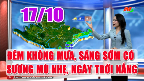  Dự b&aacute;o thời tiết 17/10: Đ&ecirc;m kh&ocirc;ng mưa, s&aacute;ng sớm c&oacute; sương m&ugrave; nhẹ, ng&agrave;y trời nắng | NinhB&igrave;nhTV