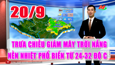 Dự b&aacute;o thời tiết 20/9: Trưa chiều giảm m&acirc;y trời nắng, nền nhiệt phổ biến từ 24-32 độ C