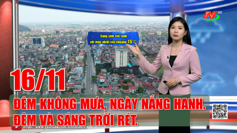 Dự b&aacute;o về thời tiết c&aacute;c khu vực tr&ecirc;n địa b&agrave;n tỉnh Ninh B&igrave;nh trong đ&ecirc;m 15, ng&agrave;y 16/11/2025