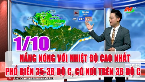  Dự b&aacute;o thời tiết 1/10: Nắng n&oacute;ng với nhiệt độ cao nhất phổ biến 35-36 độ C, c&oacute; nơi tr&ecirc;n 36 độ C.