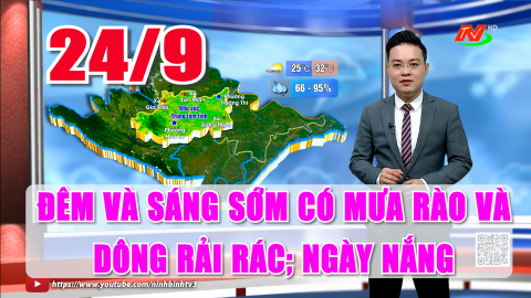 Dự b&aacute;o thời tiết 24/9: Đ&ecirc;m v&agrave; s&aacute;ng sớm nhiều m&acirc;y, c&oacute; mưa r&agrave;o v&agrave; d&ocirc;ng rải r&aacute;c; ng&agrave;y nắng.