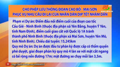 Cho ph&eacute;p lưu th&ocirc;ng đoạn Cao Bồ-Mai Sơn phục vụ nhu cầu đi lại của nh&acirc;n d&acirc;n