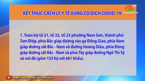Kết th&uacute;c việc thiết lập c&aacute;ch ly y tế một số v&ugrave;ng c&oacute; dịch COVID-19 tại Tam Điệp