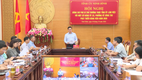 Đồng ch&iacute; Ph&oacute; B&iacute; thư Thường trực Tỉnh ủy l&agrave;m việc với một số Đảng ủy x&atilde;, phường về c&ocirc;ng t&aacute;c ph&aacute;t triển đảng vi&ecirc;n