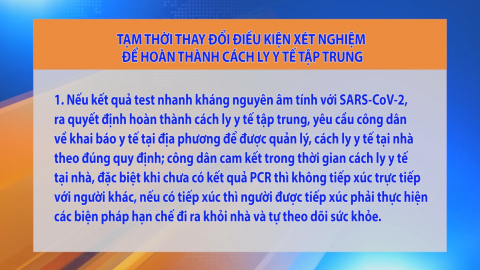 Tạm thời thay đổi điều kiện x&eacute;t nghiệm để ho&agrave;n th&agrave;nh c&aacute;ch ly y tế tập trung