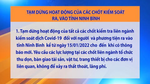 Tạm dừng hoạt động của c&aacute;c chốt kiểm so&aacute;t ra, v&agrave;o tỉnh Ninh B&igrave;nh