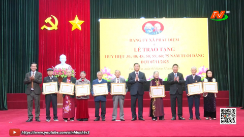 Đảng ủy x&atilde; Ph&aacute;t Diệm trao huy hiệu Đảng