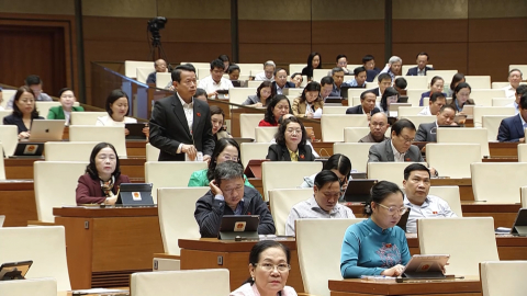 Đại biểu Quốc hội tỉnh tham gia thảo luận tại hội trường về một số dự &aacute;n Luật