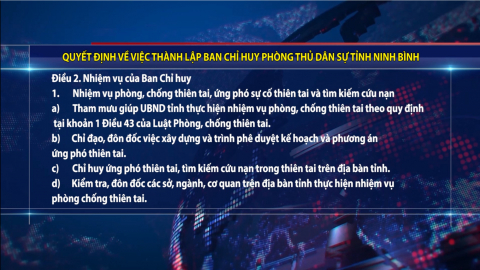 Quyết định về việc th&agrave;nh lập Ban Chỉ huy Ph&ograve;ng thủ d&acirc;n sự tỉnh Ninh B&igrave;nh