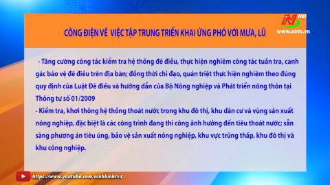 C&ocirc;ng điện của Chủ tịch UBND tỉnh Ninh B&igrave;nh về việc tập trung triển khai ứng ph&oacute; với mưa, lũ