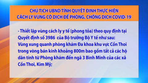 Chủ tịch UBND tỉnh QĐ thực hiện c&aacute;ch ly v&ugrave;ng c&oacute; dịch để ph&ograve;ng, chống dịch COVID-19