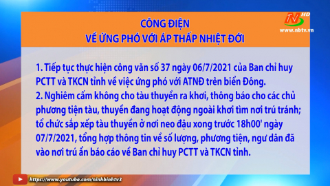 C&ocirc;ng điện của Ban Chỉ huy PCTT&TKCN tỉnh về ứng ph&oacute; với &Aacute;p thấp nhiệt đới