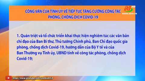 C&ocirc;ng văn của Tỉnh ủy về tiếp tục tăng cường c&ocirc;ng t&aacute;c ph&ograve;ng, chống dịch Covid-19