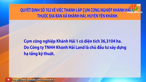 C&ocirc;ng văn của UBND tỉnh về việc th&agrave;nh lập cụm c&ocirc;ng nghiệp Kh&aacute;nh Hải 1 thuộc địa b&agrave;n x&atilde; Kh&aacute;nh Hải, huyện Y&ecirc;n Kh&aacute;nh