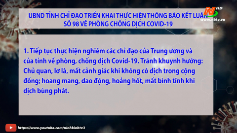 C&ocirc;ng văn UBND tỉnh về việc thực hiện th&ocirc;ng b&aacute;o kết luận số 98/TB-VPCP về ph&ograve;ng chống dịch Covid-19.