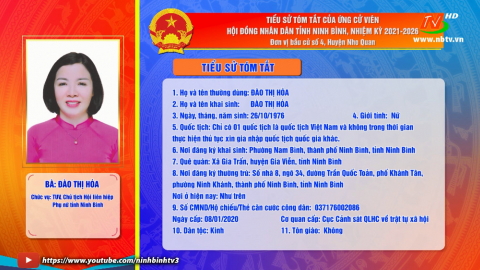 Tiểu sử t&oacute;m tắt v&agrave; chương tr&igrave;nh h&agrave;nh động của b&agrave; Đ&agrave;o Thị H&ograve;a - Ứng cử vi&ecirc;n ĐB HĐND tỉnh, đơn vị bầu cử số 4.