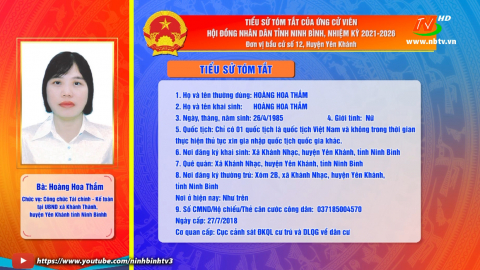 Tiểu sử t&oacute;m tắt v&agrave; chương tr&igrave;nh h&agrave;nh động của b&agrave; Ho&agrave;ng Hoa Thắm - Ứng cử vi&ecirc;n ĐB HĐND tỉnh, đơn vị bầu cử số 12
