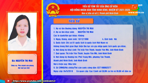 Tiểu sử t&oacute;m tắt v&agrave; chương tr&igrave;nh h&agrave;nh động của b&agrave; Nguyễn Thị Mai - Ứng cử vi&ecirc;n ĐB HĐND tỉnh, đơn vị bầu cử số 2.