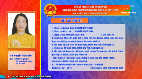 Tiểu sử t&oacute;m tắt v&agrave; chương tr&igrave;nh h&agrave;nh động của b&agrave; Nguyễn Thị T&uacute; Linh - Ứng cử vi&ecirc;n ĐB HĐND tỉnh, đơn vị bầu cử số 1.