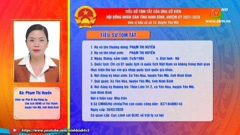 Tiểu sử t&oacute;m tắt v&agrave; chương tr&igrave;nh h&agrave;nh động của b&agrave; Phạm Thị Huyền - Ứng cử vi&ecirc;n ĐB HĐND tỉnh, đơn vị bầu cử số 10.
