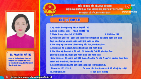Tiểu sử t&oacute;m tắt v&agrave; chương tr&igrave;nh h&agrave;nh động của b&agrave; Phạm Thị Mỹ Tho - Ứng cử vi&ecirc;n ĐB HĐND tỉnh, đơn vị bầu cử số 4.