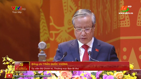 Ủy vi&ecirc;n Bộ Ch&iacute;nh trị, Thường trực Ban B&iacute; thư TW Trần Quốc Vượng ph&aacute;t biểu tại Đại hội XIII của Đảng